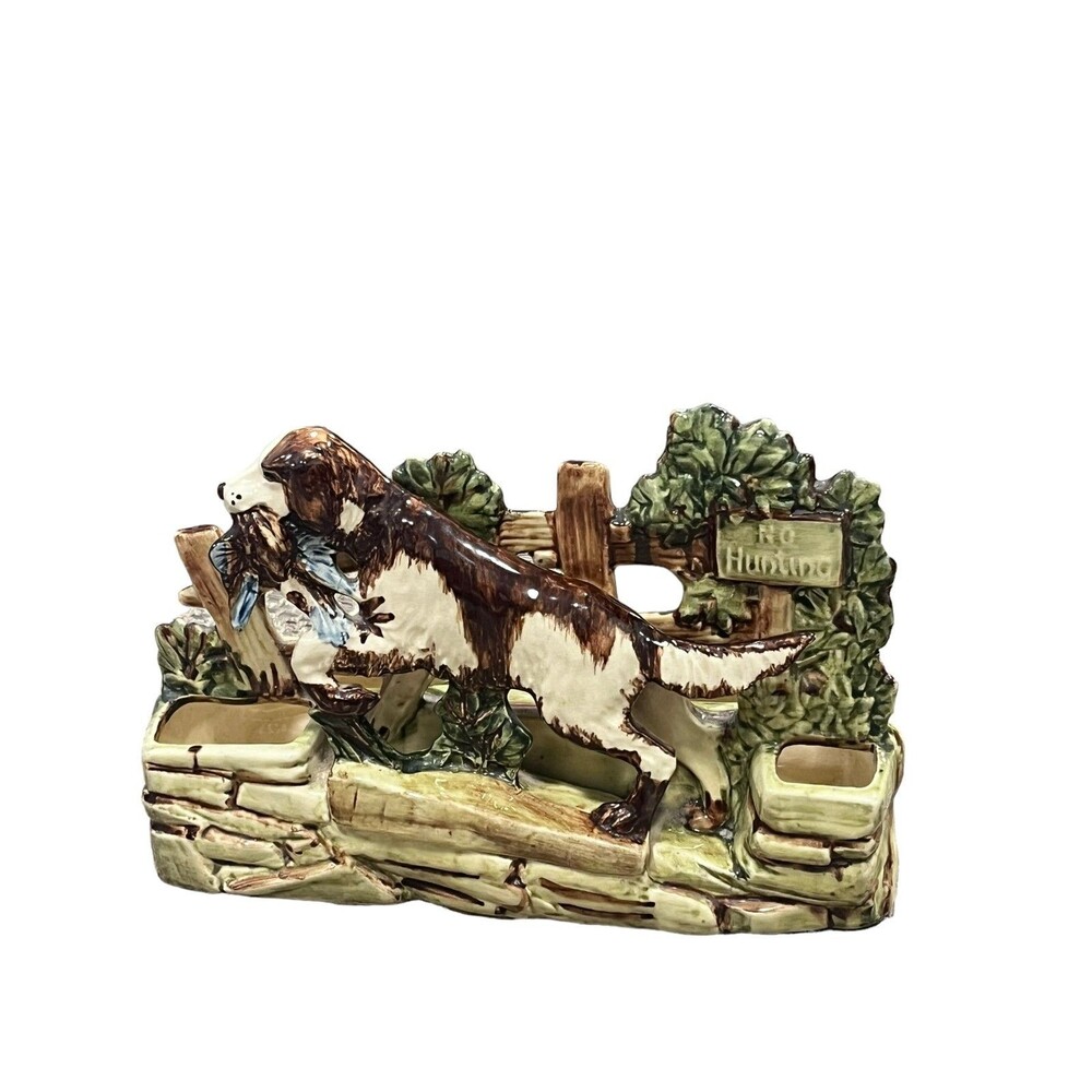Gorgeous Vintage McCoy Signed Art Pottery  "NO HUNTING" Dog With Bird 9×12×5
